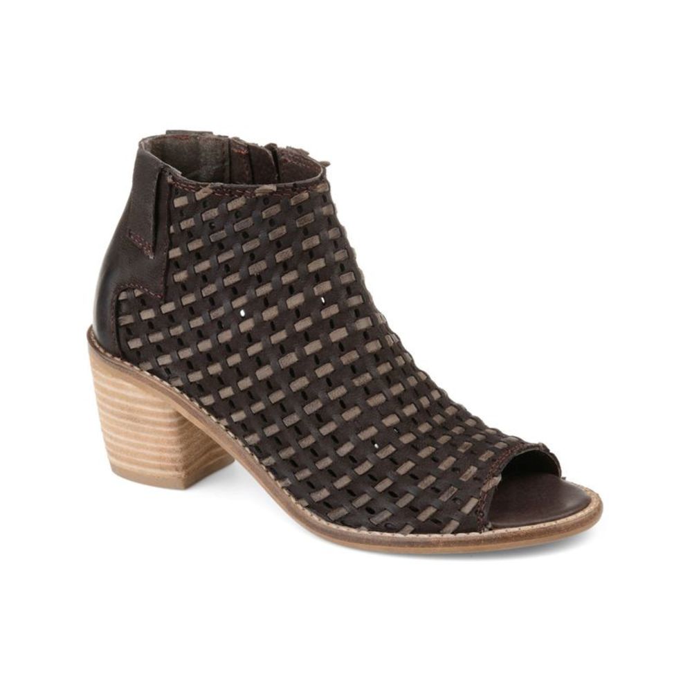 JOURNEE Womens Brown Woven Devine Open Toe Block Heel Leather Booties 9 M